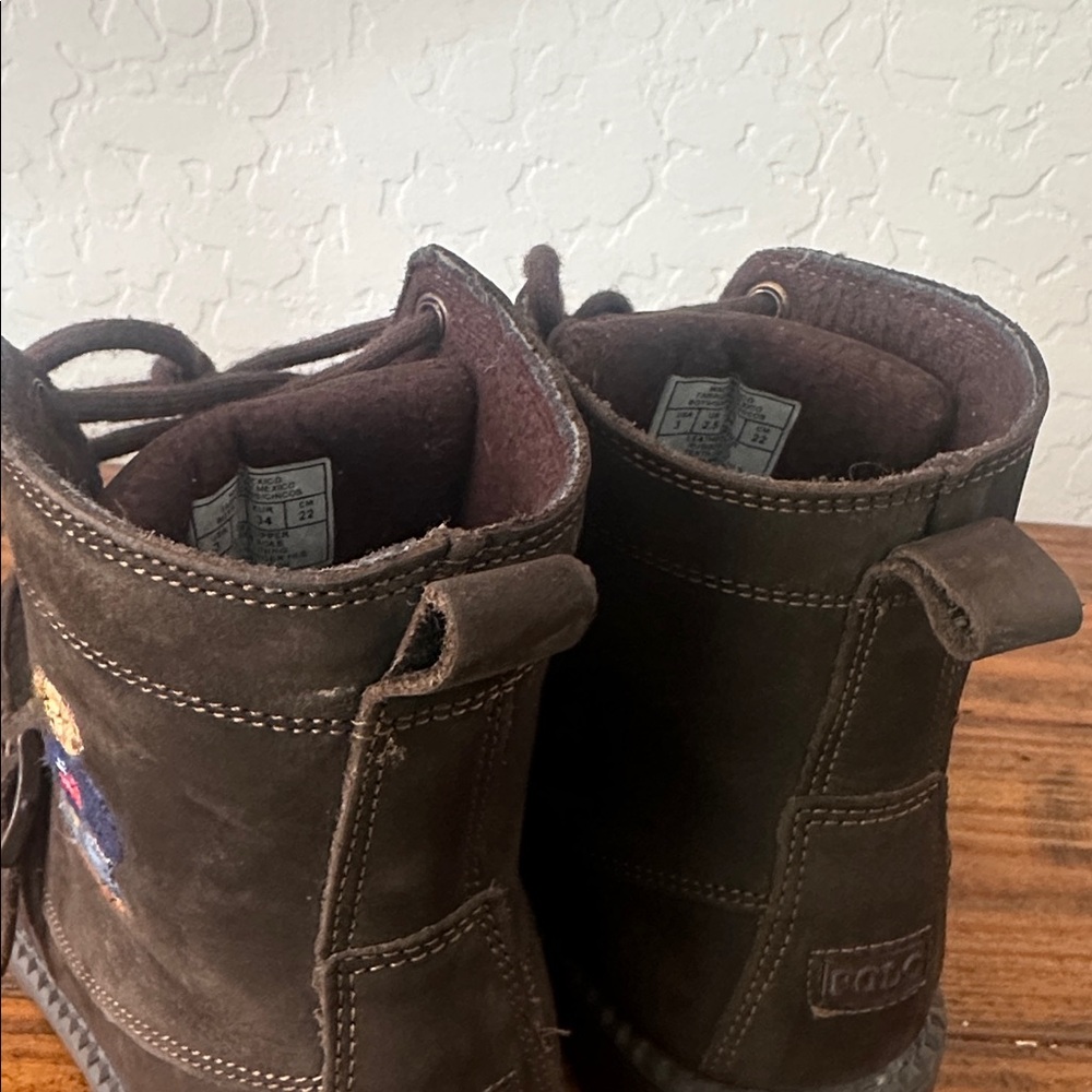 POLO Ralph Lauren Ranger Embroidered Polo Bear Brown Lace up Suede Boot Size 3 - Picture 16 of 16